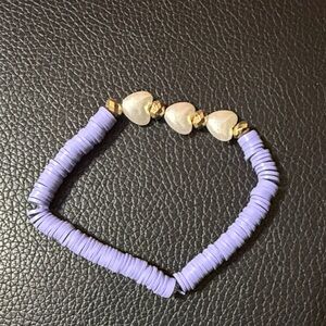 Purple and Gold Heart Beaded Bracelet